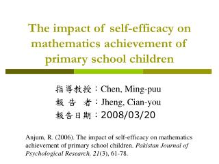 The impact of self-efficacy on mathematics achievement of primary school children
