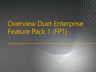 Overview Duet Enterprise Feature Pack 1 (FP1)