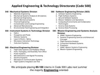 Applied Engineering &amp; Technology Directorate (Code 500)