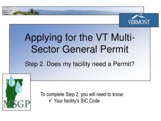 Applying for the VT Multi- Sector General Permit