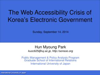 The Web Accessibility Crisis of Korea’s Electronic Government Sunday, September 14, 2014