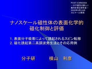 ナノスケール磁性体の表面化学的磁化制御と評価 分子研　　　横山　利彦