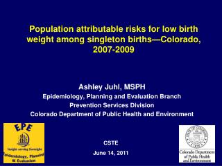 Population attributable risks for low birth weight among singleton births—Colorado, 2007-2009