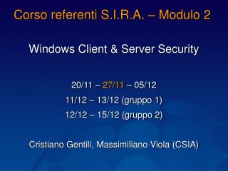 Corso referenti S.I.R.A. – Modulo 2