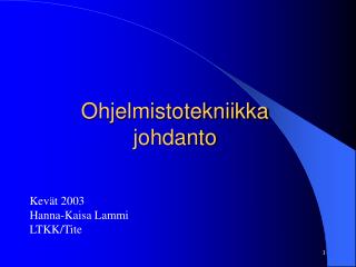 Ohjelmistotekniikka johdanto