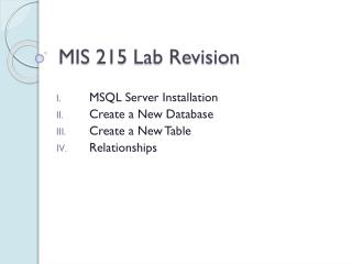 MIS 215 Lab Revision