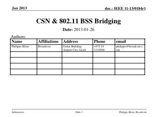 CSN &amp; 802.11 BSS Bridging