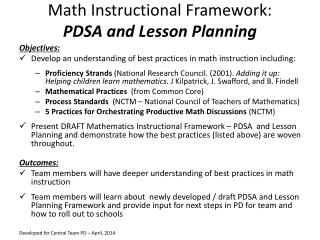 Math Instructional Framework: PDSA and Lesson Planning