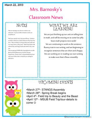 Mrs. Barnosky’s Classroom News