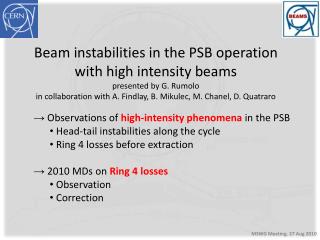Beam instabilities in the PSB operation with high intensity beams presented by G. Rumolo