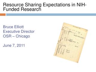 Resource Sharing Expectations in NIH-Funded Research Bruce Elliott Executive Director
