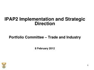IPAP2 Implementation and Strategic Direction Portfolio Committee – Trade and Industry