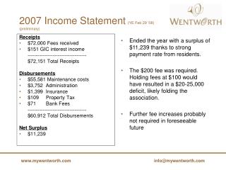 2007 Income Statement (YE Feb 29 ’08) (preliminary)