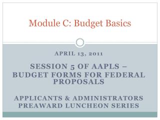 Module C: Budget Basics