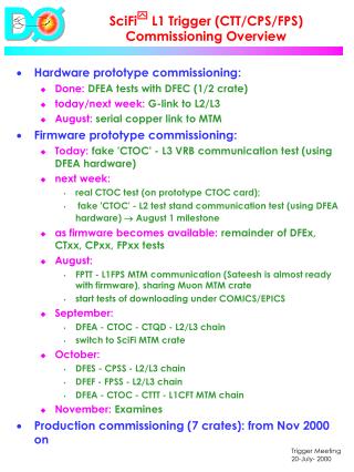 SciFi  L1 Trigger (CTT/CPS/FPS) Commissioning Overview