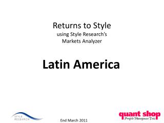 Returns to Style using Style Research’s Markets Analyzer