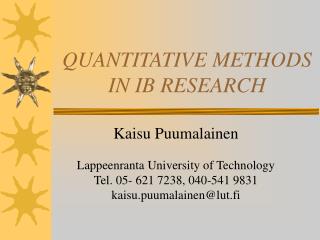 QUANTITATIVE METHODS IN IB RESEARCH