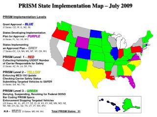 PRISM Implementation Levels Grant Approval – BLUE (5 States: CO, HI, IL, ND, RI)