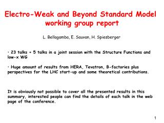 Electro-Weak and Beyond Standard Model working group report