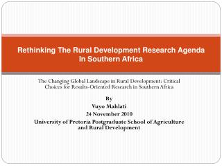 Rethinking The Rural Development Research Agenda In Southern Africa