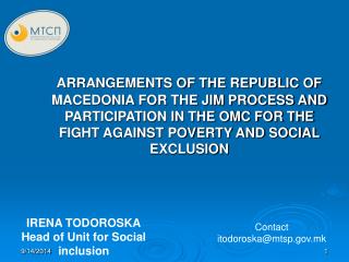 IRENA TODOROSKA Head of Unit for Social inclusion