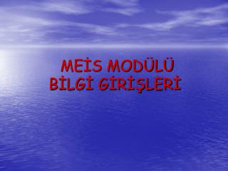 MEİS MODÜLÜ BİLGİ GİRİŞLERİ