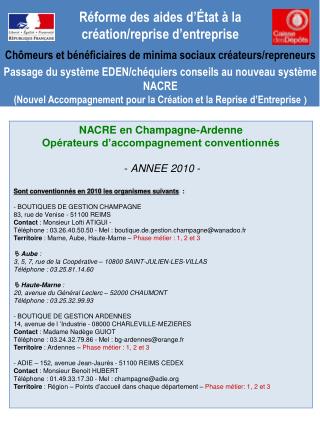 Réforme des aides d’État à la création/reprise d’entreprise Chômeurs et bénéficiaires de minima sociaux créateurs/repre