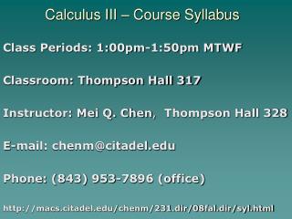 Calculus III – Course Syllabus