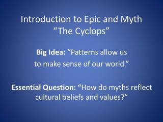 Introduction to Epic and Myth “The Cyclops”