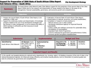 Support for Preparation of 2006 State of South African Cities Report