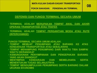 MATA KULIAH DASAR-DASAR TRANSPORTASI