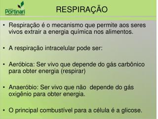 Respiração é o mecanismo que permite aos seres vivos extrair a energia química nos alimentos.
