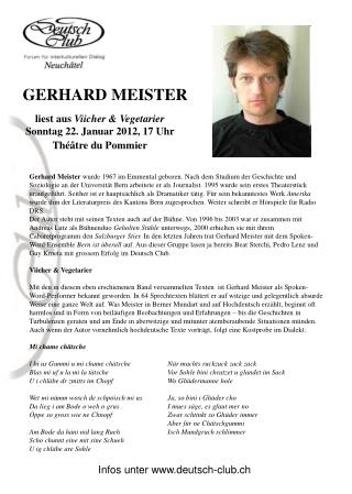 liest aus Viicher &amp; Vegetarier Sonntag 22. Januar 2012, 17 Uhr Théâtre du Pommier