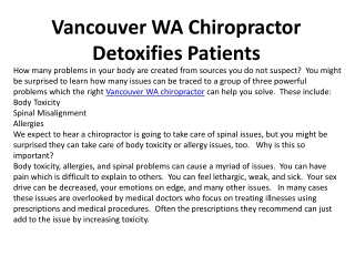 Vancouver WA Chiropractor Detoxifies Patients