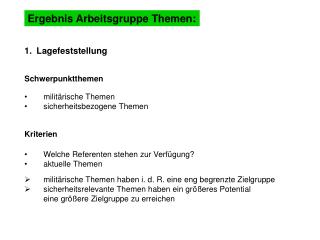 Ergebnis Arbeitsgruppe Themen: