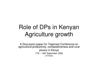 Role of DPs in Kenyan Agriculture growth