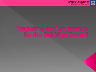 Preparing an Application for the Baldrige Award