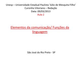 Elementos da comunicação/ Funções da linguagem