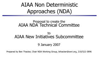 AIAA Non Deterministic Approaches (NDA)