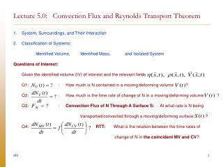 Lecture 5.0: Convection Flux and Reynolds Transport Theorem