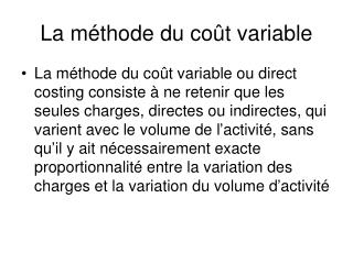 La méthode du coût variable