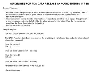 GUIDELINES FOR PDS DATA RELEASE ANNOUNCEMENTS IN PEN