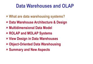 Data Warehouses and OLAP