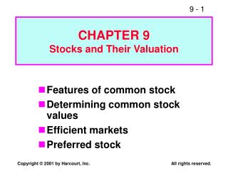 CHAPTER 9 Stocks and Their Valuation