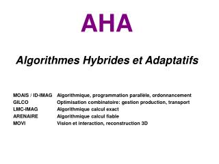 AHA Algorithmes Hybrides et Adaptatifs