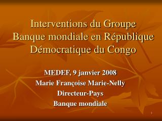 Interventions du Groupe Banque mondiale en République Démocratique du Congo