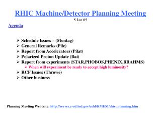 RHIC Machine/Detector Planning Meeting 5 Jan 05