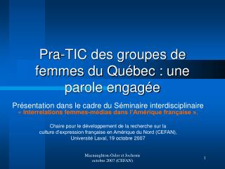 Pra-TIC des groupes de femmes du Québec : une parole engagée