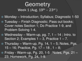 Geometry Week 1 (Aug. 19 th – 23 rd )