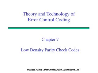 Theory and Technology of Error Control Coding